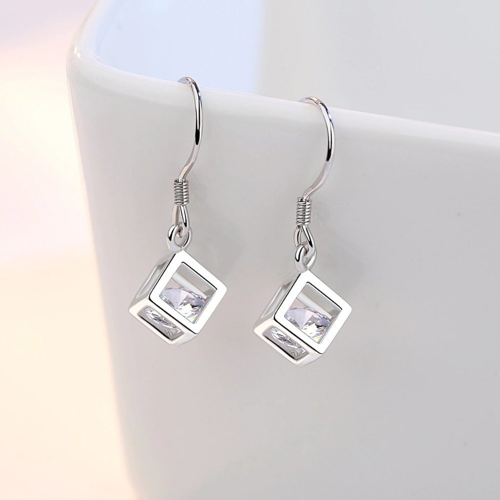 *NEW [Set of 3] 925 Sterling Silver Diamond Cube D - Picture 4 of 12